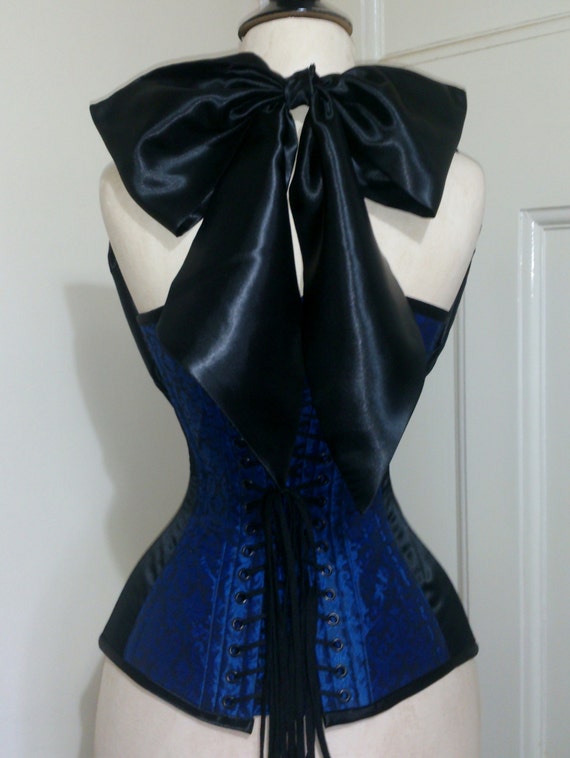 BESPOKE Electric Blue brocade Halterneck overbust corset