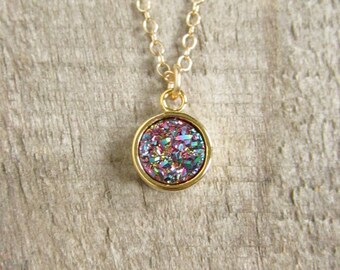 Peacock Druzy Necklace, Geometric Jewelry, Druzy Quartz Jewelry, Drusy Necklace, Layering Necklace, Gemstone Necklace, Gemstone Jewelry