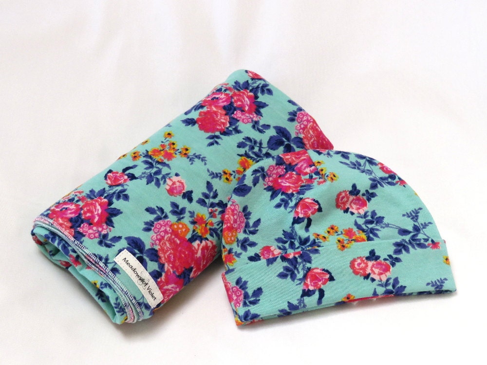 Large Cotton Jersey Knit Baby Swaddle/Receiving Blanket Girl