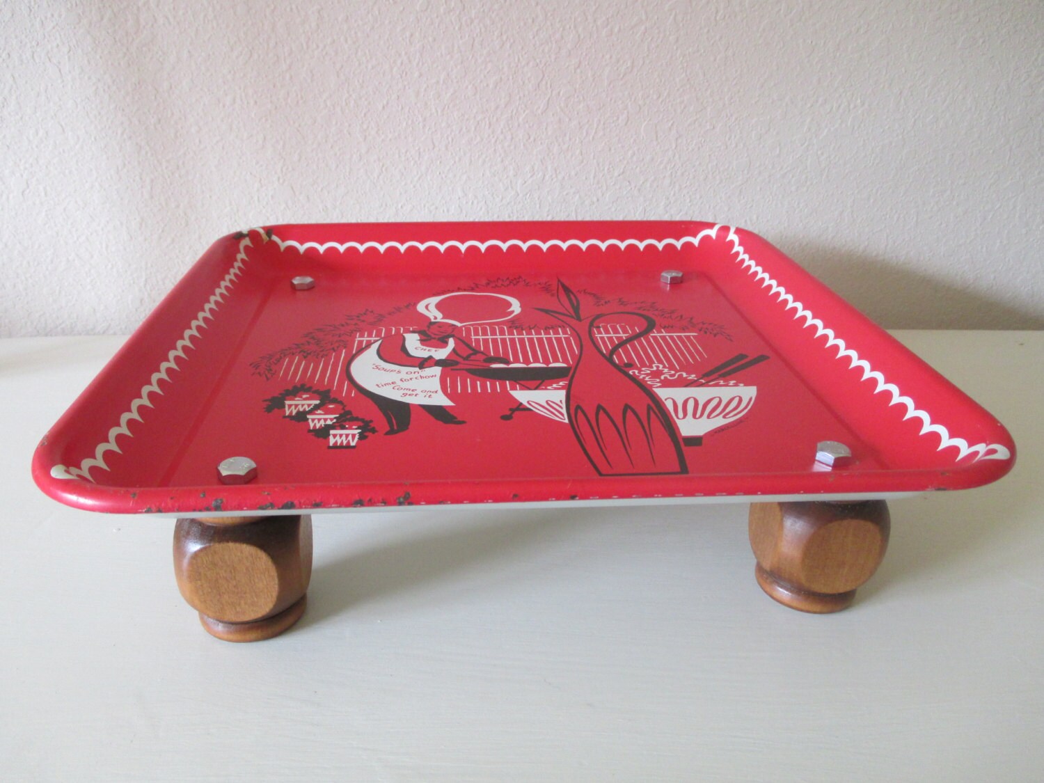 Vintage Metal Square Tray Chef Grilling Haute Juice