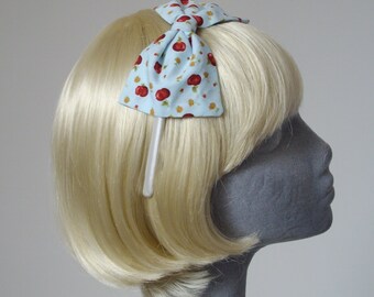 Blue Headband, Blue Bow Headband, Pale Blue-Red Apple Bow Headband, Blue Bow Aliceband, Blue Hair Bow, Blue Hair Accessories