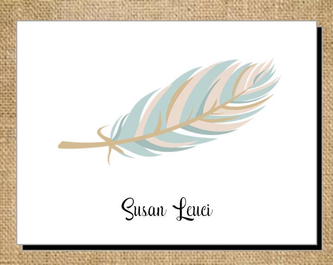 Set of Personalized Feather Folded Note Cards - Thank You Cards - Blank Cards - Stationery