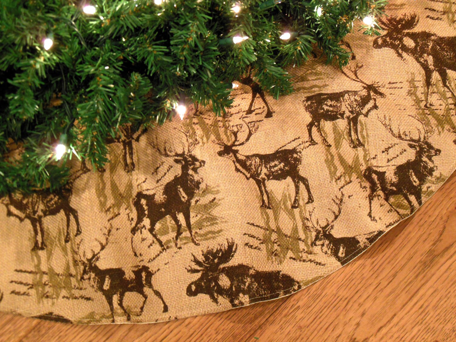 burlap christmas tree skirt with moose by kaysgeneralstore burlap christmas tree skirt with moose by kaysgeneralstore