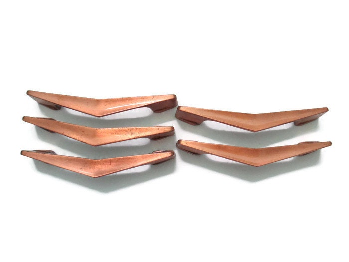 Vintage Copper Chevron Drawer Pulls 2 75 Centers 2 3 4 Lot Of 5 Handles Mid Century Modern Boomerang Hardware Haute Juice