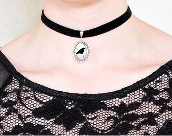 Raven Crow Choker Collar - Black Gothic Choker, Gothic Raven Choker, Black Crow Jewelry Choker, Raven Jewelry, Velvet Choker, Bird Jewelry