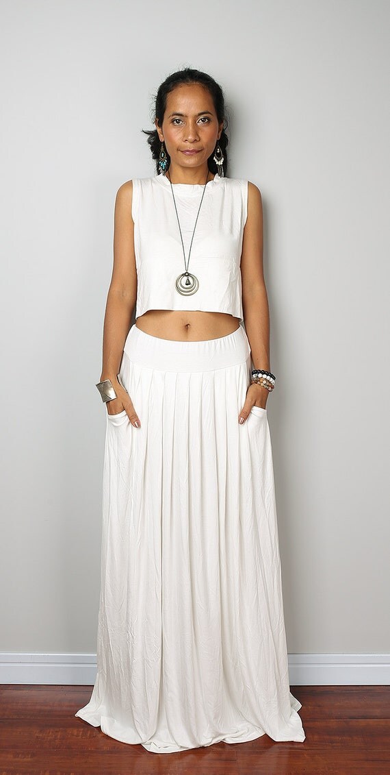 Maxi Skirt Off White Skirt Long White Skirt : Urban by Nuichan