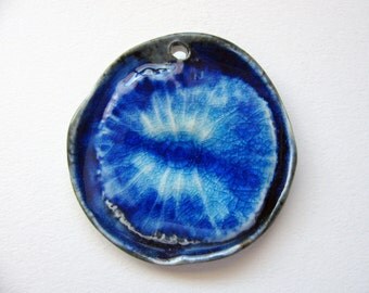 Ultramarine Blue Sea Urchin Pendant Stoneware Clay