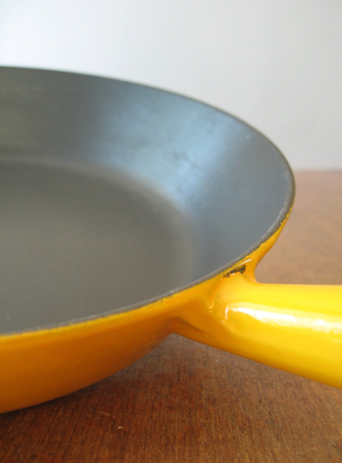 Vintage Le Creuset Saute Pan / Skillet Yellow Enamel 24