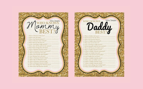 Items similar to Baby shower game Who knows Mommy Daddy ...