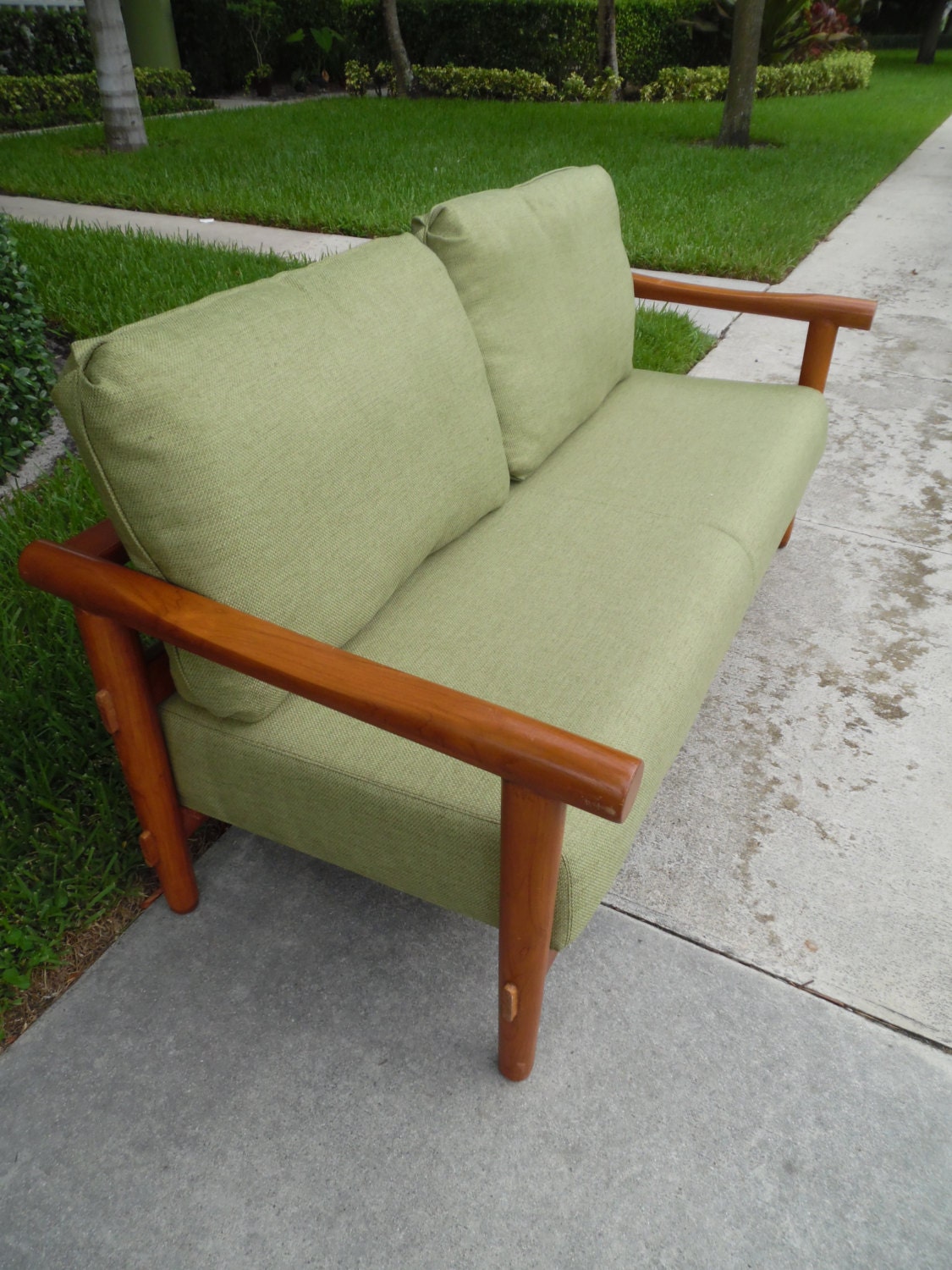 EASY BEING GREEN / Celery Green Upholstered Wood Sofa / Unique