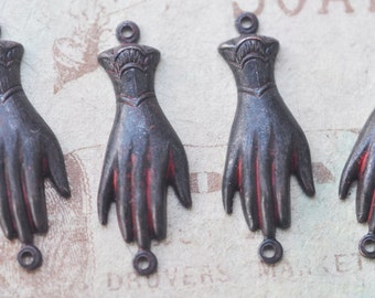 FOUR brass hand connectors with two hoops, Wicked Sassy Patina