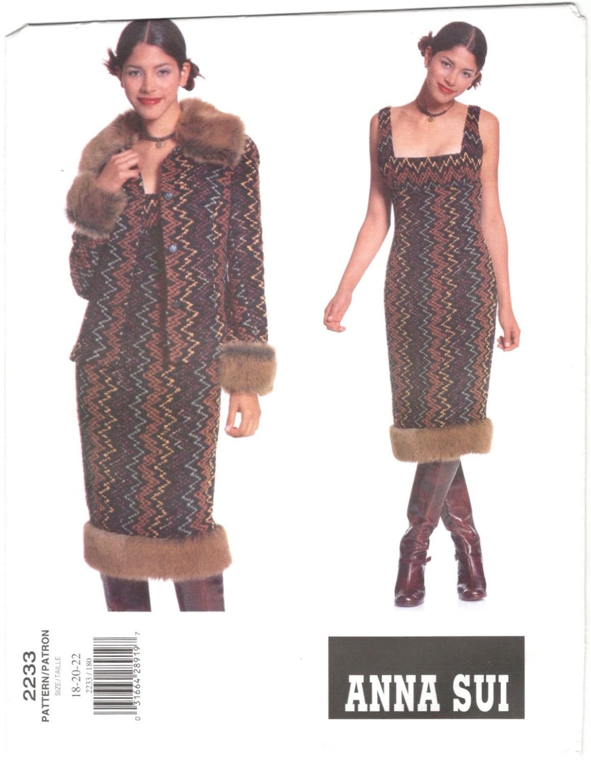 1990s Anna Sui fur-trimmed dress & jacket pattern - Vogue 2233