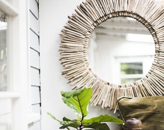 Driftwood Mirror 36", Sunburst, Double Layer, Reclaimed, Beach Home Decor, Mantle, Entryway, Living Room, Coastal