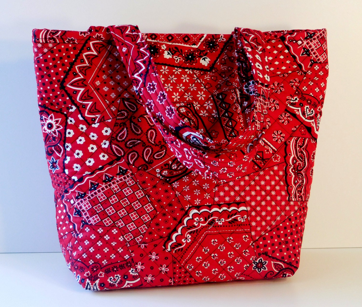 Red Quilted Tote Bag Overnight Weekend Bag Large Purse