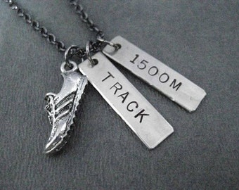 TRACK DISTANCE or EVENT Necklace - Heart or Shoe Charm - Track Event or Track Distance - Track Coach - Team - T & F - Track and Field - Race