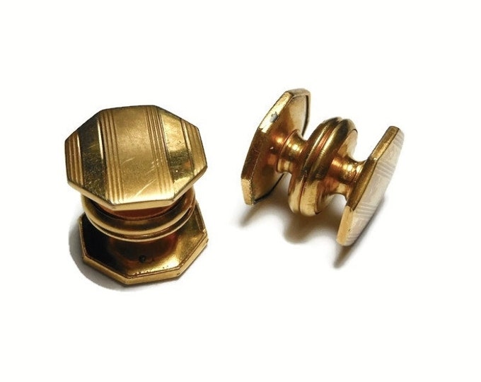 FREE SHIPPING Art Deco cufflinks, 1920's snap link Baer and Wilde Kum-A-Part cufflinks, gold tone matte and glossy finish stripes, Edwardian