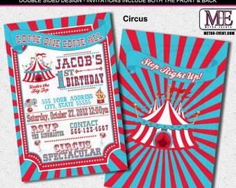 Circus Carnival Invitation Ticket Blue Circus Animals