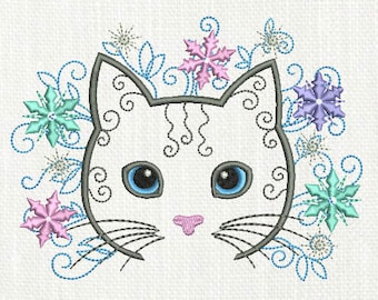 Cat Embroidery design Snowflakes Cat Machine AN018