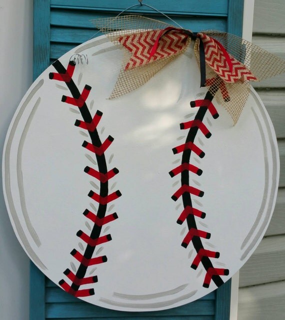 Items similar to Baseball Wooden Door Hanger on Etsy