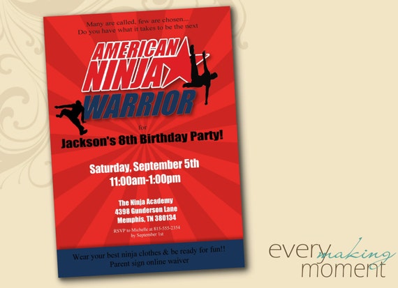 American Ninja Warrior Invitation Ninja Birthday Invitation