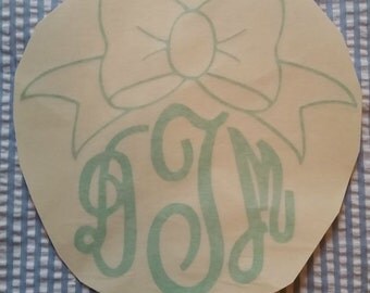Monogram Initials Decal Personalized Vinyl Sticker with bow