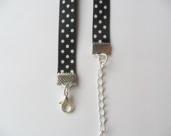 Black polka dot choker necklace with a width of 3/8” (pick your neck size) Ribbon Choker Necklace