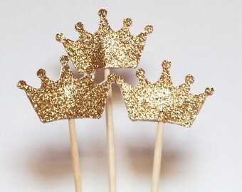 24 Gold Crown Cupcake Toppers,Wedding Picks,Party Picks,Food Picks