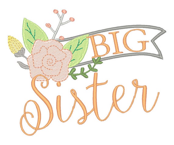 Big sister floral embroidery design instant download Big sister floral embroidery design instant download