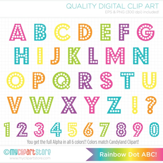 Alpha Rainbow Dot Alphabet Clipart Party Lights ABC