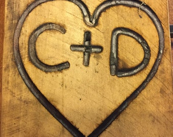 Full Size Branding Iron, Custom Wedding Heart and Initials Brand