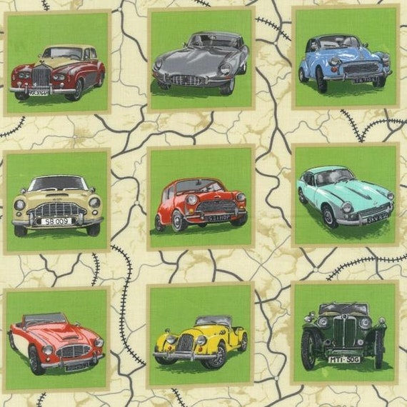 Classic and Vintage Cars Panels Quilting Fabric 55 Panels Each