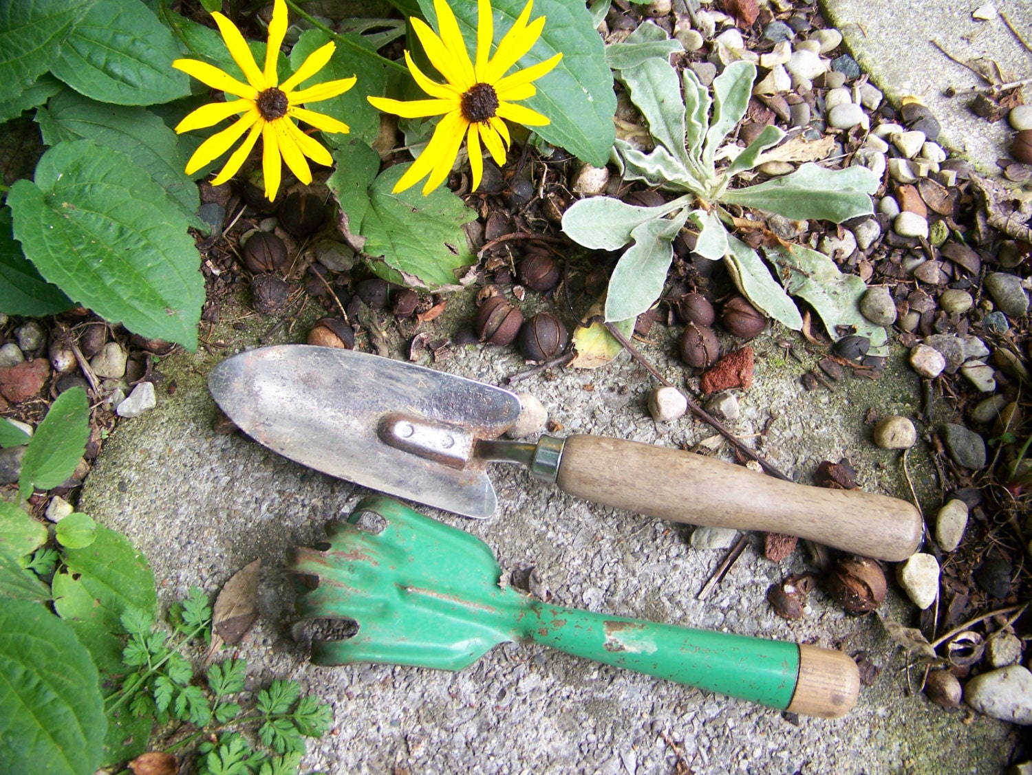 Vintage Gardening Tools set of 2 Vintage Garden Decor.Green