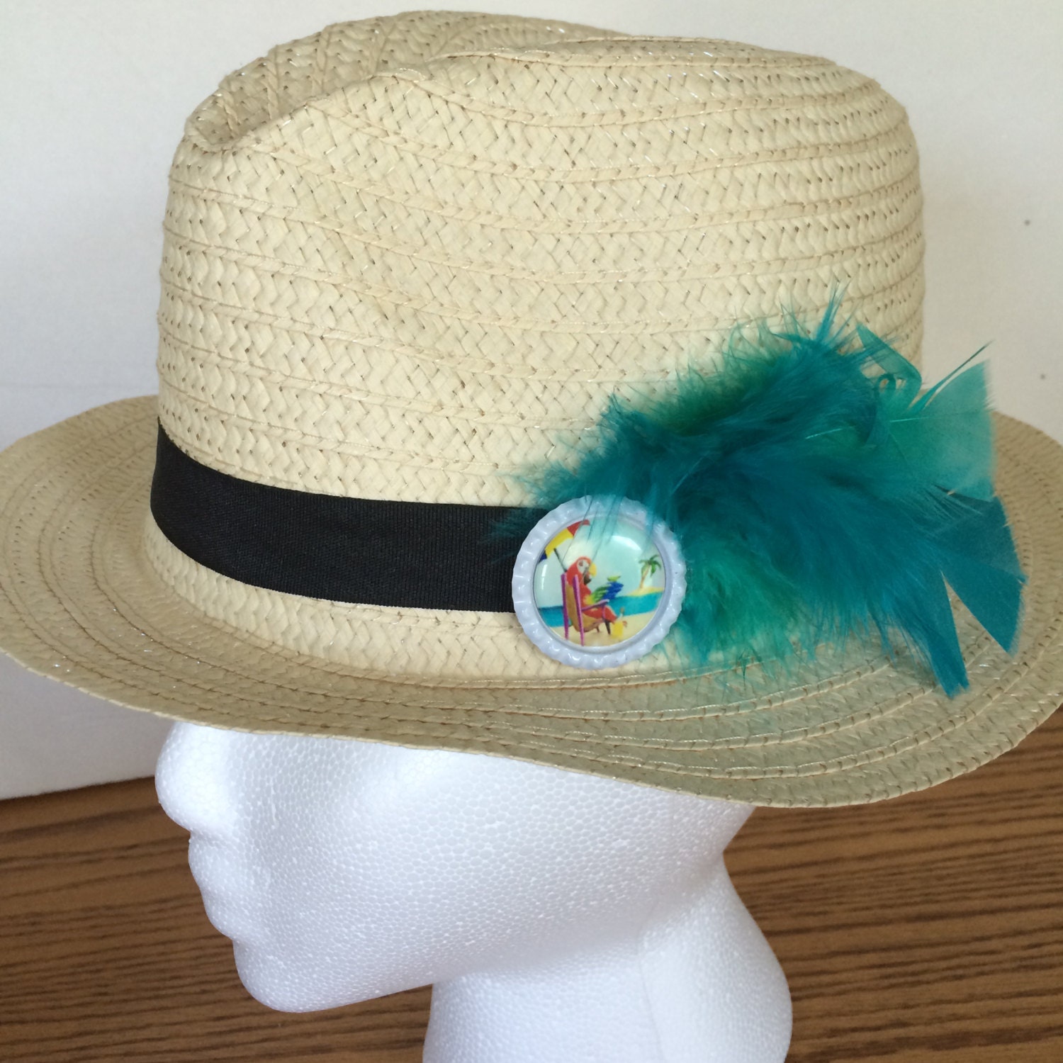 Parrot Heads Straw Fedora Hat Parrot Heads Boho Chic Fedora