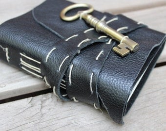 Small Leather Journal with Skeleton Key. Black Magic Writing Journal.