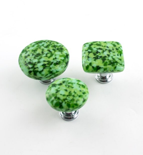 Green Fused Glass Knobs Drawer Pulls