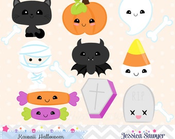 INSTANT DOWNLOAD, kawaii halloween clipart and vectors for personal and commercial use