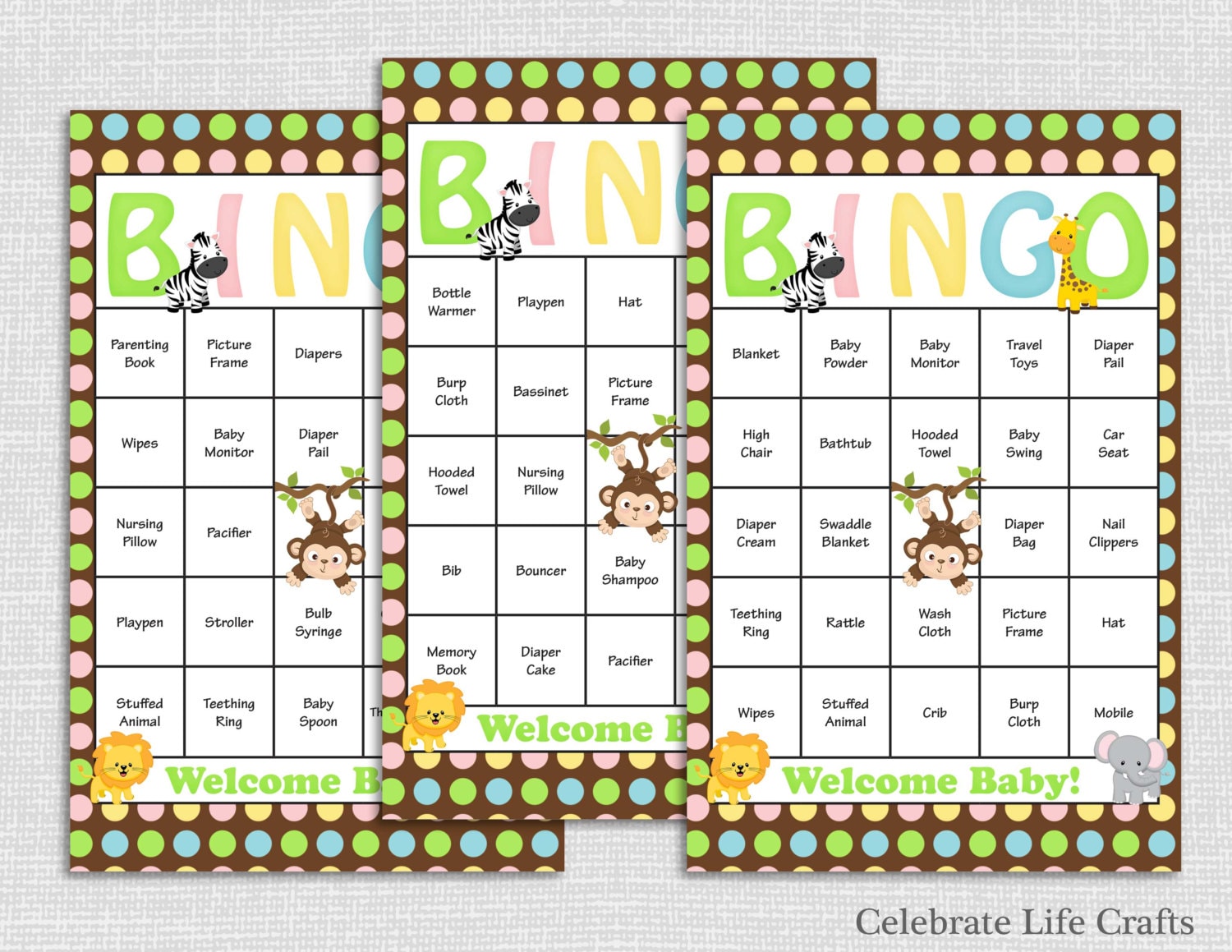 baby opening shower game gifts Etsy CelebrateLifeCrafts Bingo Baby 100 Shower Cards by on Safari