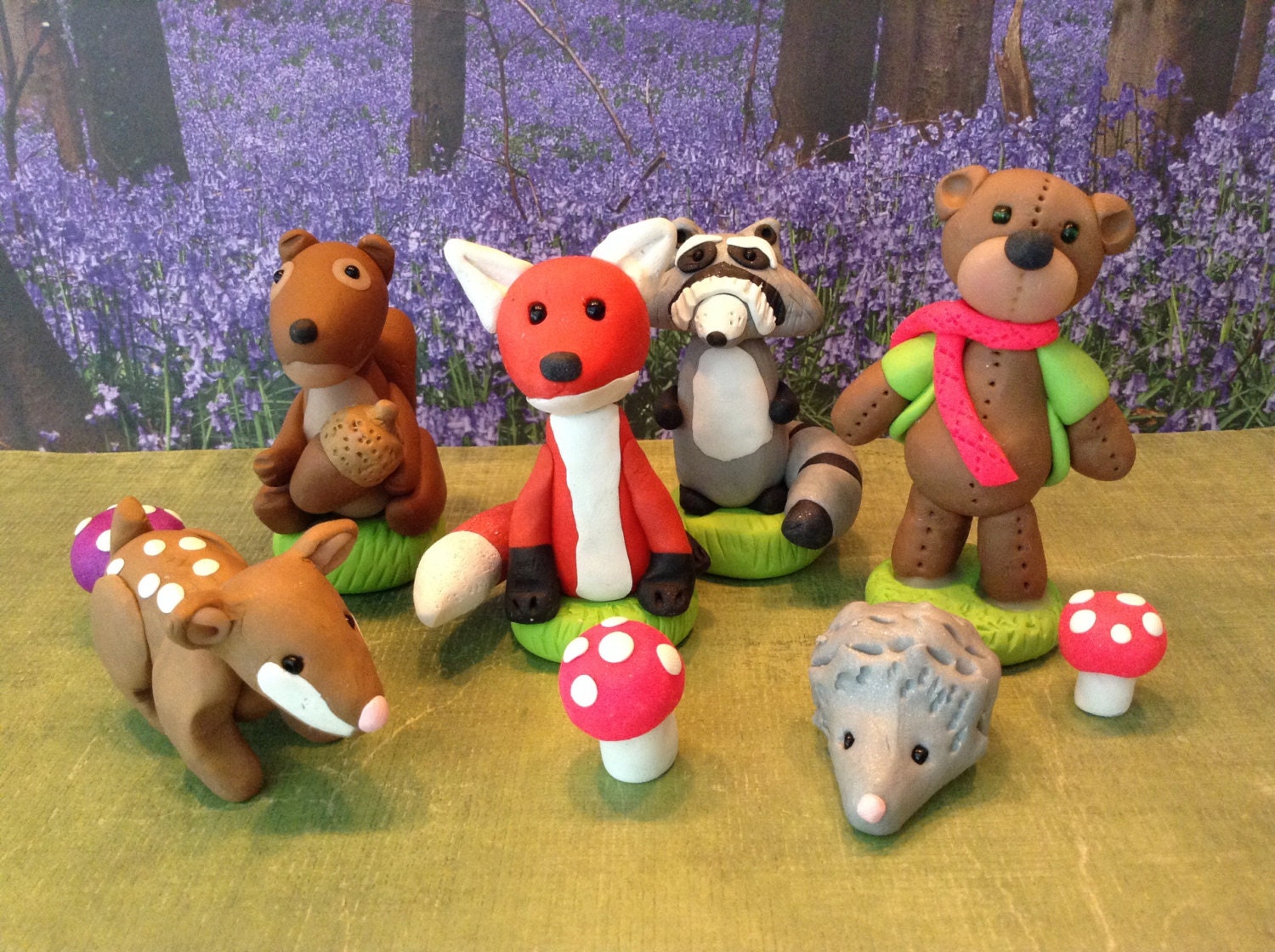Polymer clay woodland animals raccoonbearpolymer clay