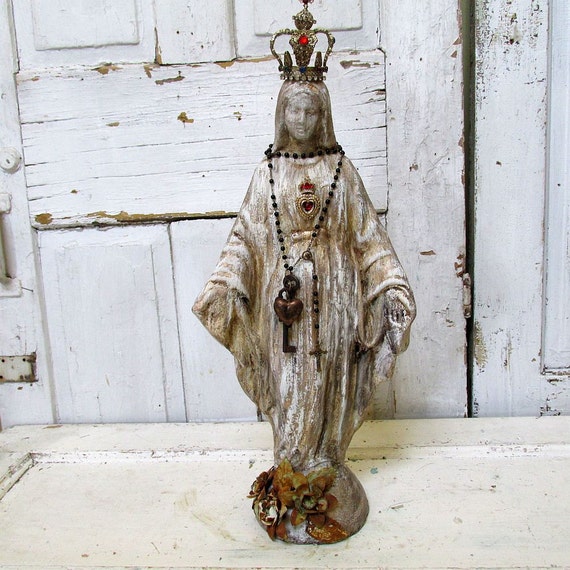 Virgin Mary concrete statue French Santos hand by AnitaSperoDesign