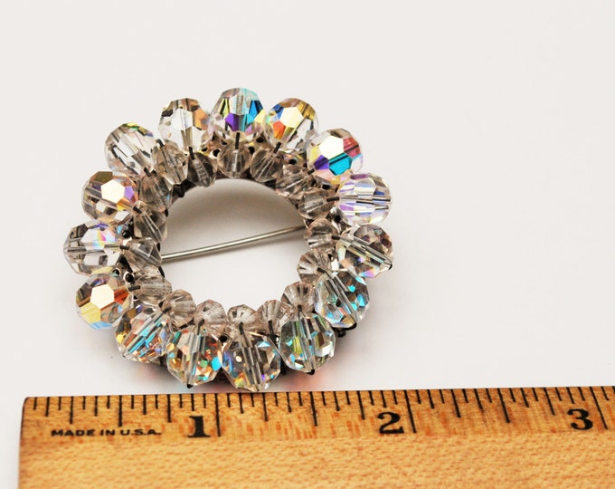 Crystal Bead Brooch Aurora Borealis glass Wreath pin