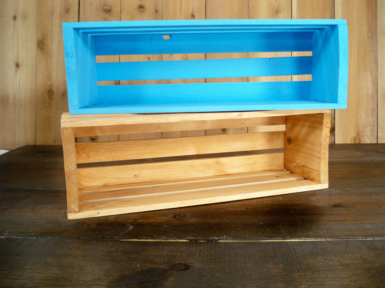 A Pair Of Wood Crate ShelvingWood Crate Storage Wall Decor