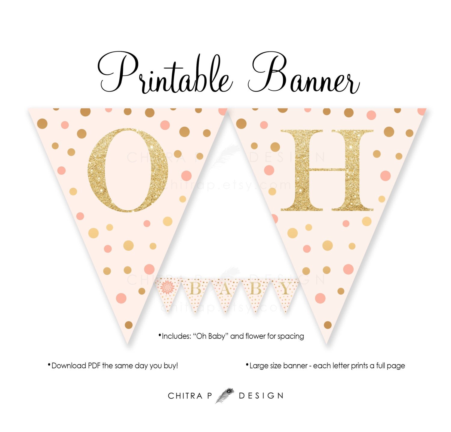 pink gold baby shower banner printable blush glitter oh