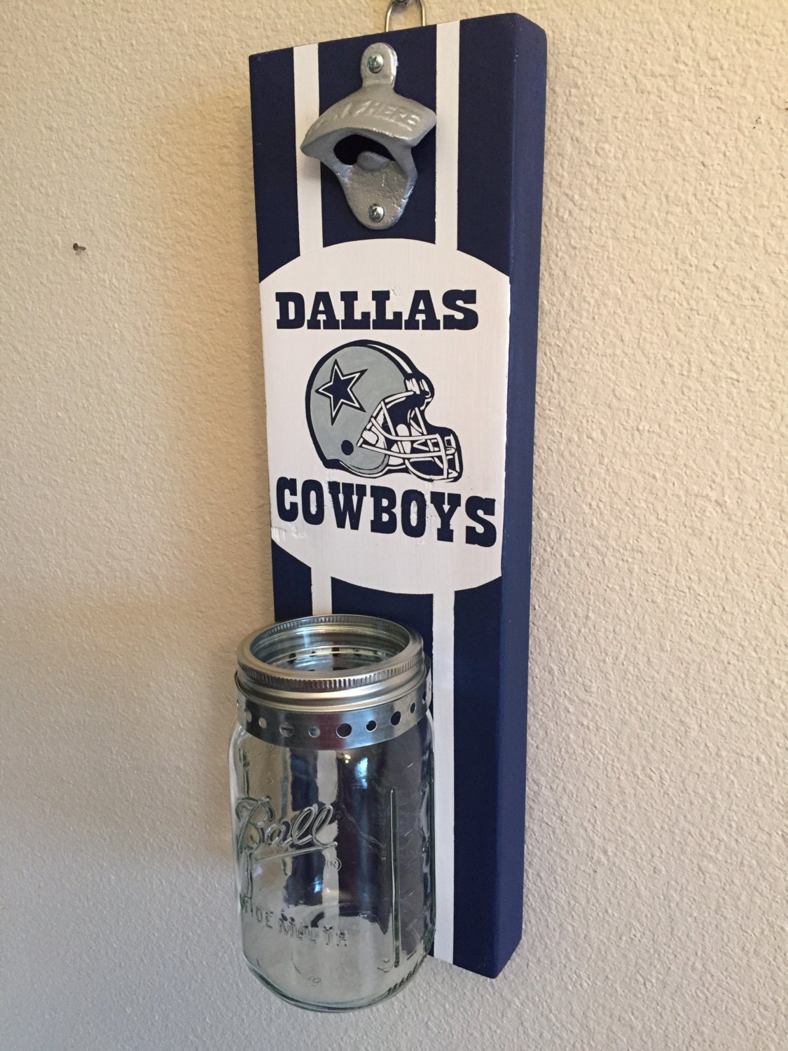 DALLAS COWBOYS Bottle Opener with Mason Jar Rustic by NARSCH