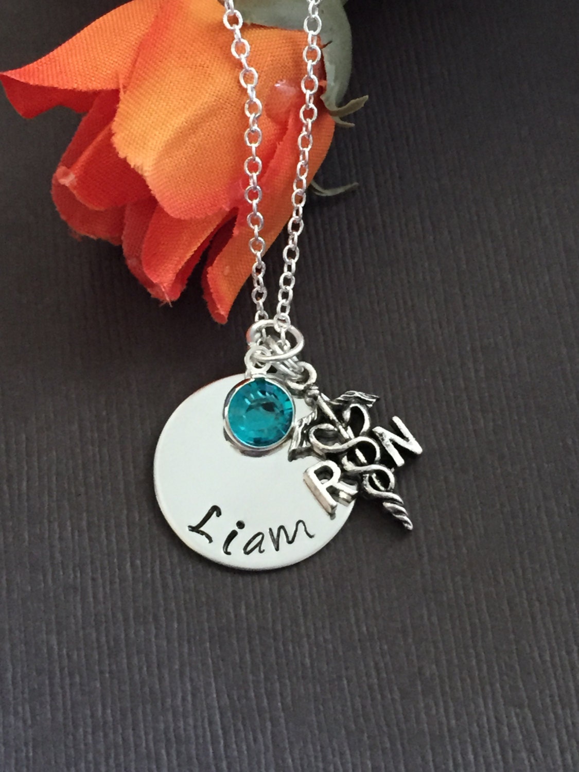 RN necklace nurse necklace personalize name and birthstone