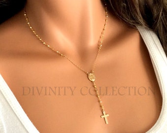 Rosary Necklace High Quality Gold Filled Pyrite Gemstone Rosaries Women Gift Spiritual Jewelry Catholic Christian Cross Necklaces