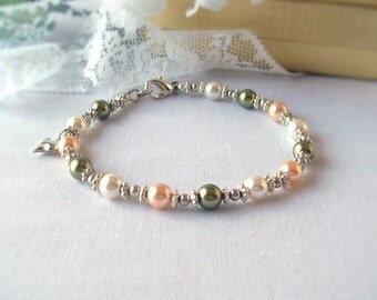 Tri-Colors Bracelet-Ivory,Peach and Ovaline in Small Swarovski Pearls