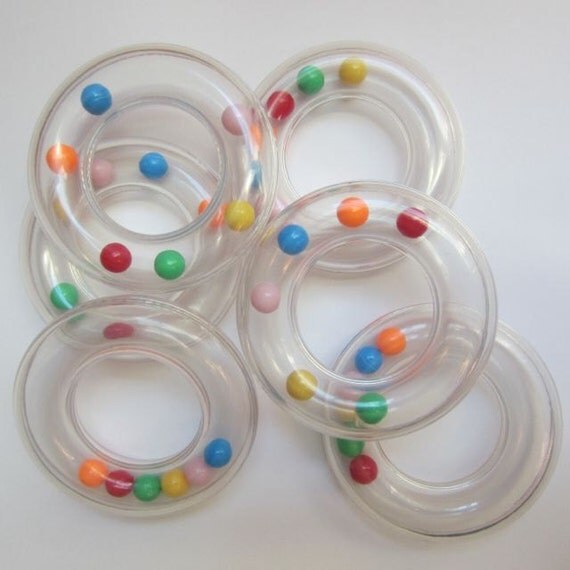 Baby Rattle Ring. Mixed Colour Balls. 30 pieces. by handmadesource