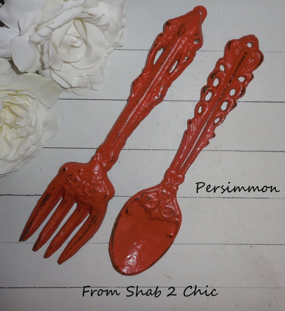 PERSIMMON / Fork and Spoon Set / Kitchen Wall Art / Spoon Fork
