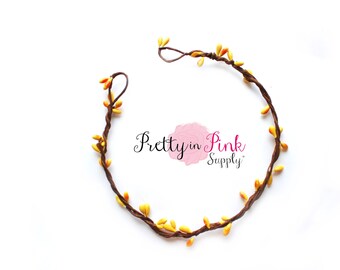 Yellow/Beaded Twig Crown Wreath-DIY Floral Crown- Flower Crown- Unfinished Crown-Bridal Crown-Twig Crown-Flower Girl Crown- DIY Wedding