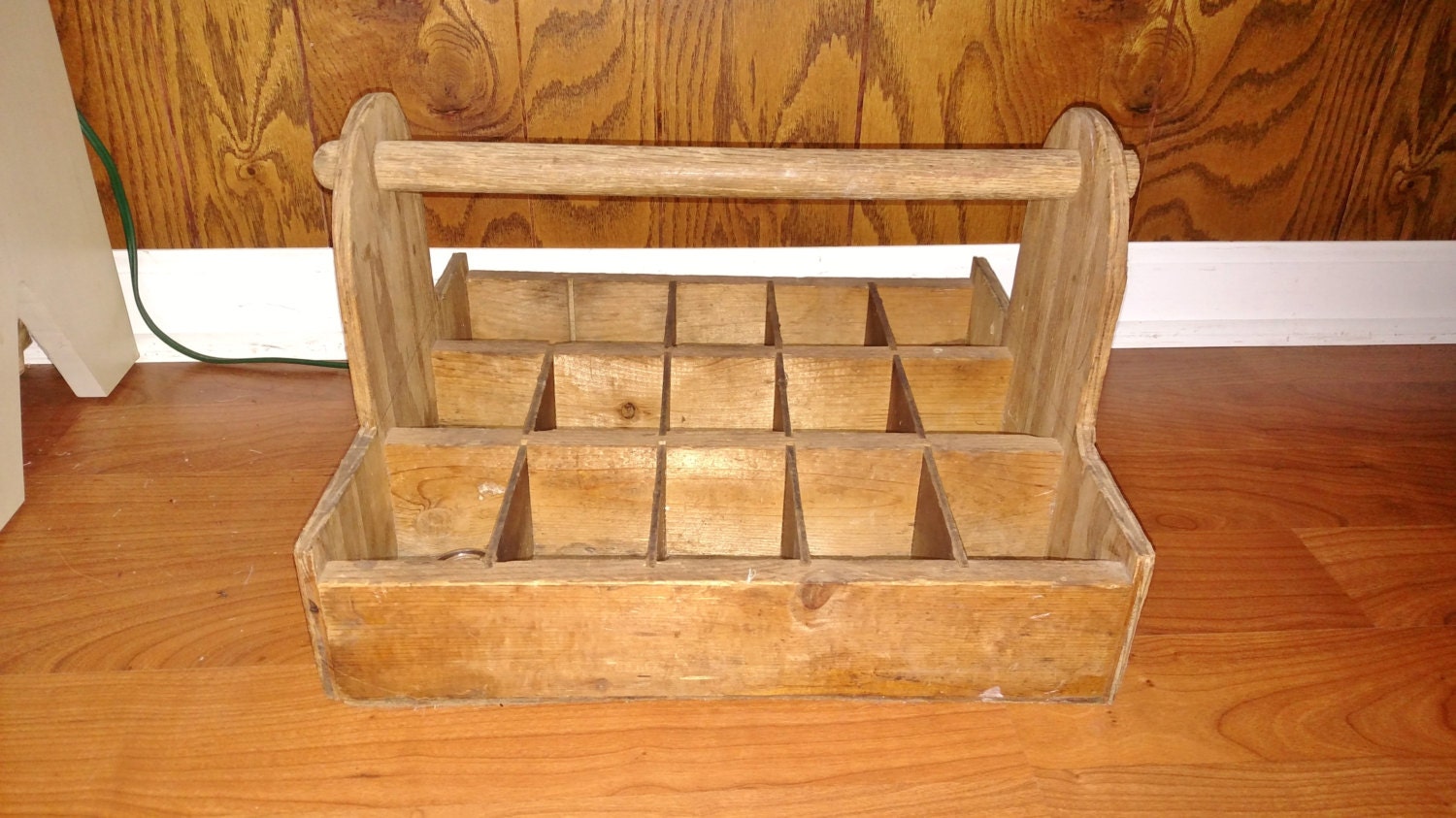 Vintage Wooden Crate with Slot Dividers and Handle 15X15X10